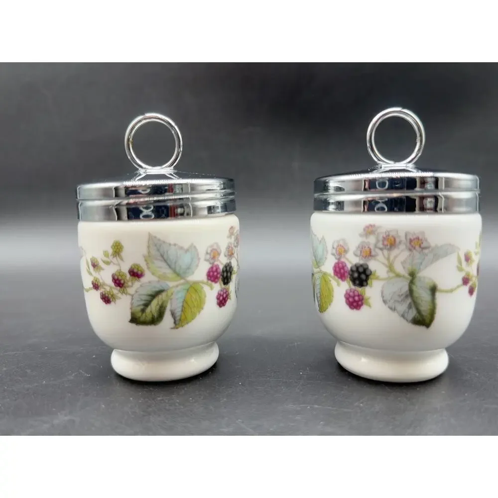 Royal Worcester Egg Coddlers Pair Lavinia Blackberry Porcelain England Vintage
